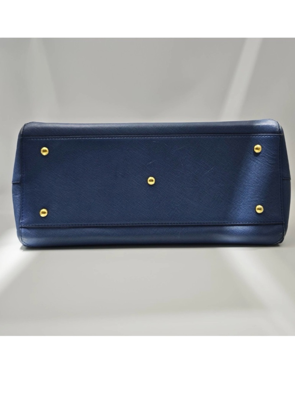 MCM Blue Leather Structured Top-Handle Satchel with Gold Hardware - Picture 5 of 10